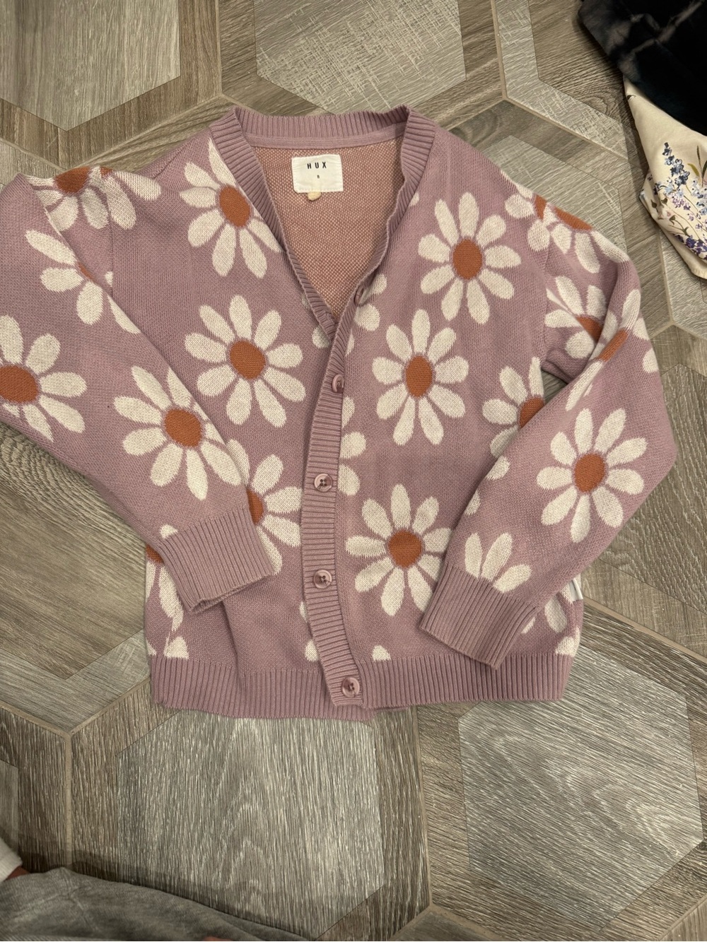 Hux girls Floral Daisy Knit Cardigan - Mauve Pink